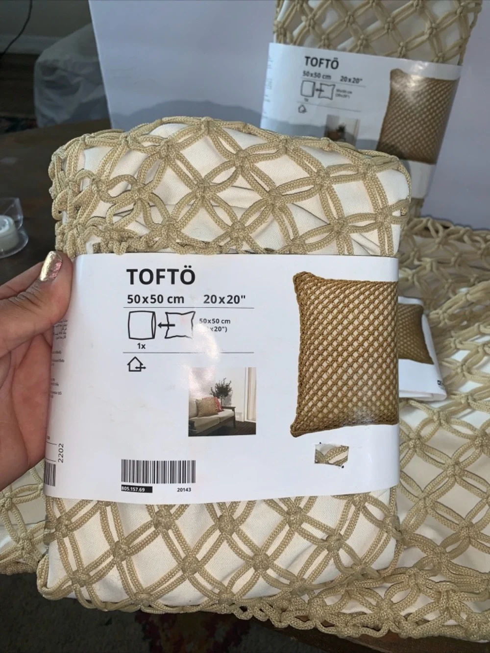 IKEA TOFTO Beige Handmade Cushion Cover 20x20 In/Outdoor with Zipper 3 sets NWT